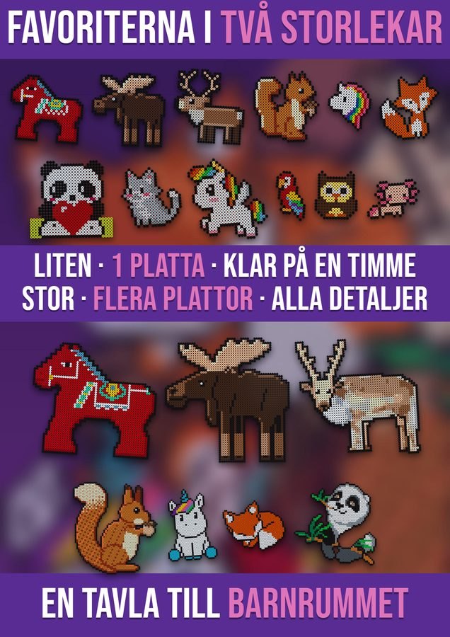 Samma djurmönster i två storlekar: liten version på 1 platta och stor version på flera plattor