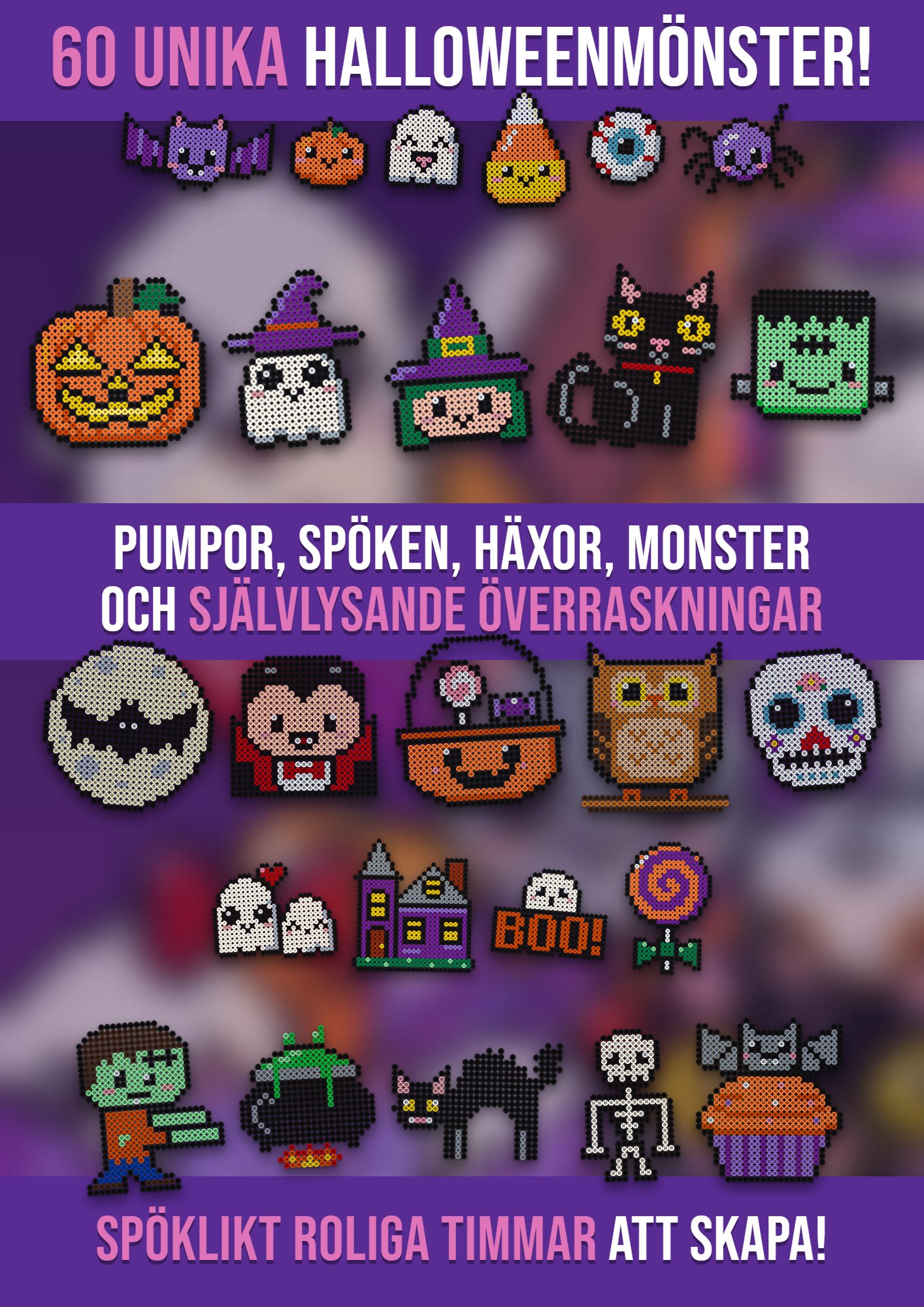 60 Halloween-mönster för pärlplattor – pumpor, spöken, häxor och monster